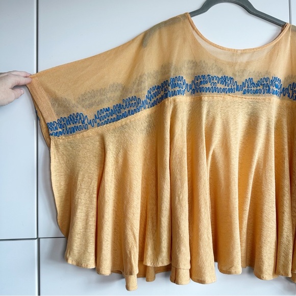 Free People Love Letter Tangerine Orange Size Small Boho Embroidered Linen - Picture 9 of 11